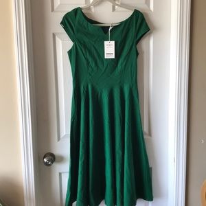 Cap sleeve Green 1950s style dress L